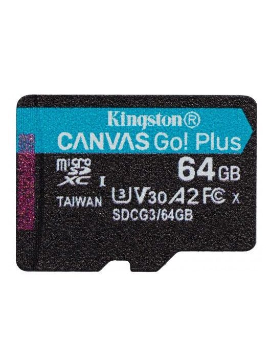 Kingston 64GB microSDXC Canvas Go! Plus Class 10 170R A2 U3 V30 Card adapter nélkül