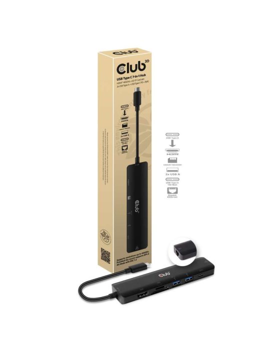 Club3D USB Type-C 3.2 Gen1 7in1 Hub HDMI 4K60Hz SD TF Card slot 2xUSB Type A USB Type C PD RJ45