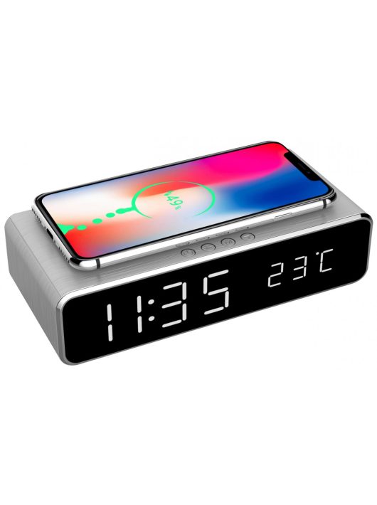 Gembird DAC-WPC-01-S Digital alarm clock with wireless charging function Silver