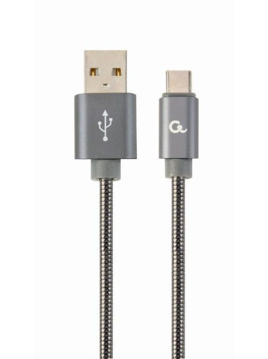 Gembird CC-USB2S-AMCM-1M-BG Premium spiral metal Type-C USB charging and data cable 1m Metallic Grey