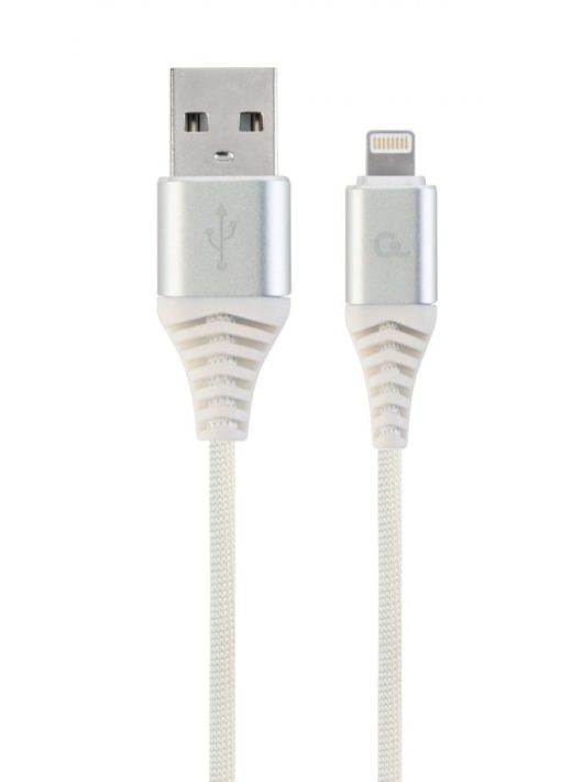 Gembird CC-USB2B-AMLM-1M-BW2 Lightning Premium cotton braided 8-pin charging and data cable 1m Silver/White