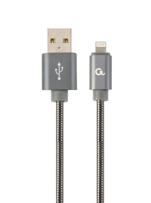 Gembird CC-USB2S-AMLM-1M-BG Lightning Premium spiral metal 8-pin charging and data cable 1m Metallic Grey