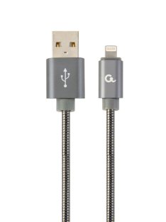   Gembird CC-USB2S-AMLM-2M-BG Lightning Premium spiral metal 8-pin charging and data cable 2m Metallic Grey