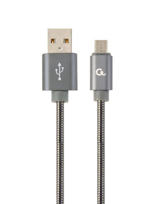 Gembird CC-USB2S-AMmBM-1M-BG microUSB Premium spiral metal charging and data cable 1m Metallic Grey