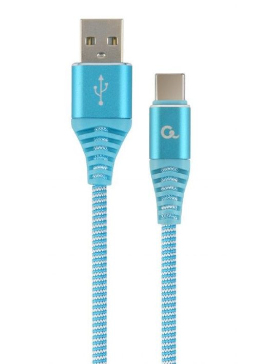 Gembird CC-USB2B-AMCM-1M-VW Premium cotton braided Type-C USB charging and data cable 1m Turquoise Blue/White