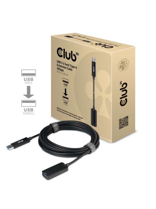 Club3D USB3.2 Gen2 Type A Extension Cable 10Gbps M/F 5m Black