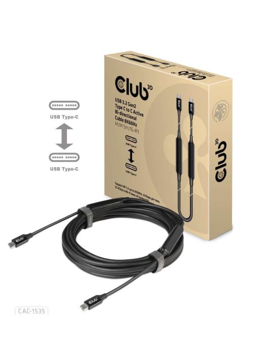 Club3D USB3.2 Gen2 Type-C to C Active Bi-directional Cable 8K60Hz M/M 5m Black