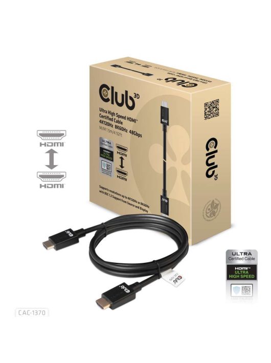 Club3D Ultra High Speed HDMI 4K120Hz, 8K60Hz Certified Cable 48Gbps M/M 1,5m Black