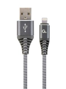   Gembird CC-USB2B-AMLM-1M-WB2 Lightning Premium cotton braided 8-pin charging and data cable 1m Space Grey/White