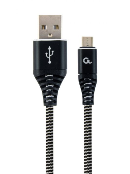 Gembird CC-USB2B-AMmBM-1M-BW Premium cotton braided Micro-USB charging and data cable 1m Black/White