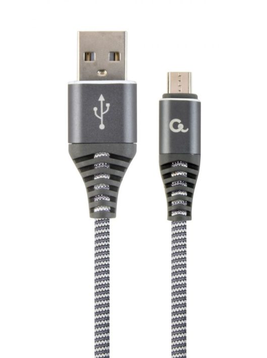 Gembird CC-USB2B-AMmBM-1M-WB2 Premium cotton braided microUSB charging and data cable 1m Space Grey/White