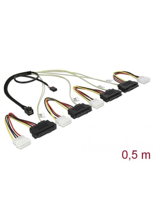 DeLock Mini SAS HD x 4 SFF 8643 apa > 4 x SAS 29 Pin SFF 8482 anya kábel 0,5 m 