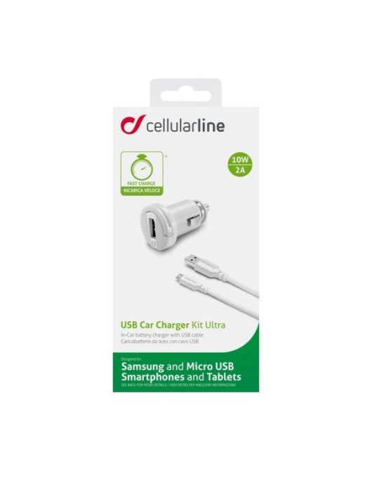 Cellularline car charger with data cable and microUSB connector, 2A