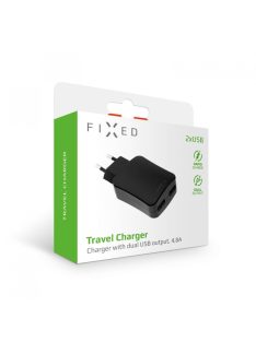   FIXED Travel hálózati USB-s töltő, 2xUSB kimenet, 24W (2x2.4A), Fekete