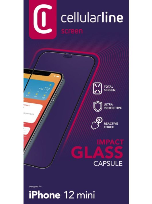 Cellularline Protective tempered glass for full screen CAPSULE for Apple iPhone 12, black