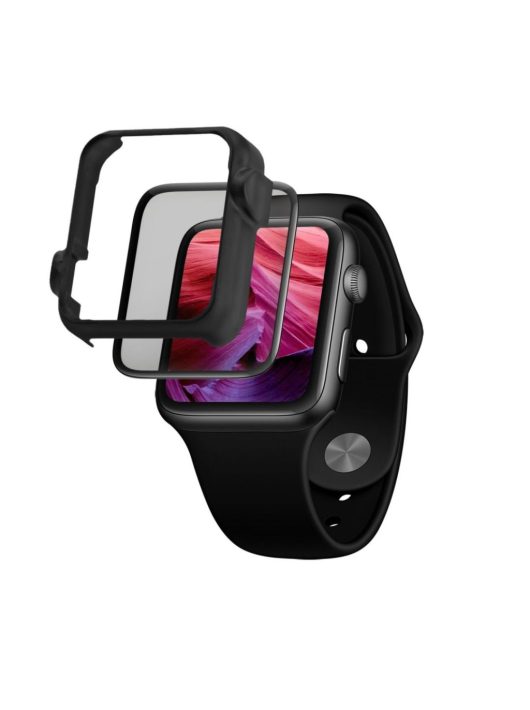 FIXED teljes kijelzős üvegfólia applikátorral Apple Watch 44mm órához, fekete