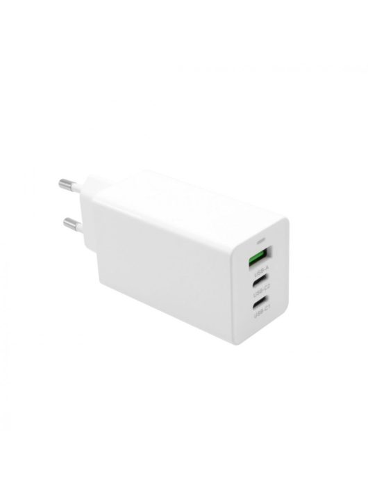 FIXED GaN charger  2xUSB-C és USB output, PD support, 65W, Fehér