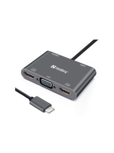 Sandberg USB-C Dock 2xHDMI+1xVGA+USB+PD Gray