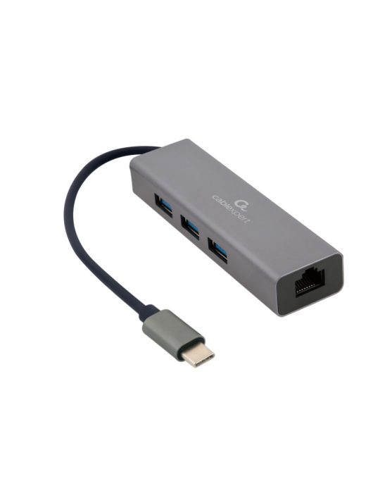 Gembird USB-C Gigabit network adapter with 3-port USB 3.1 hub Grey