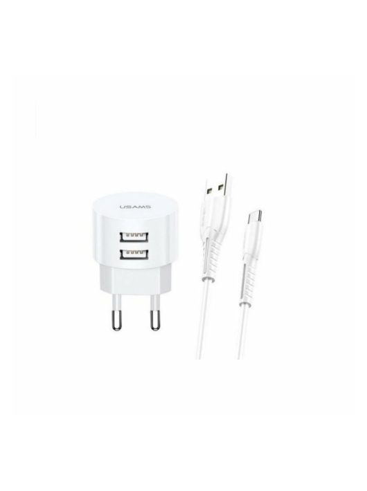 Usams T20 Dual 2,1A Charger + USB Type-C Cable 1m White