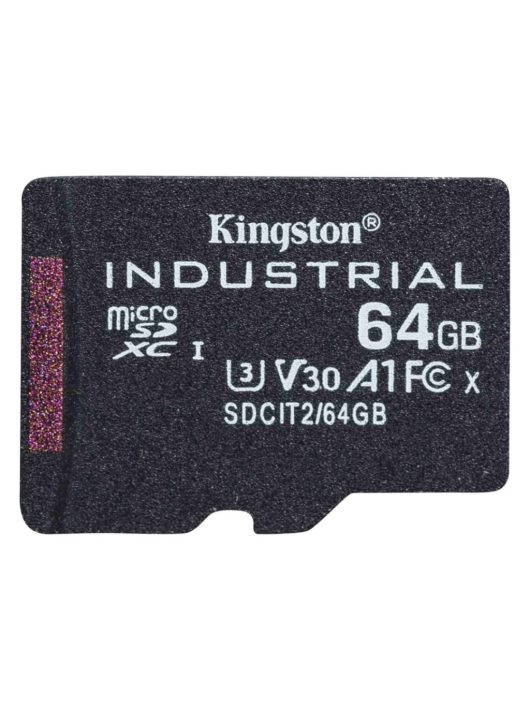 Kingston 64GB microSDXC Class 10 CL10 U3 V30 A1 Industrial adapter nélkül