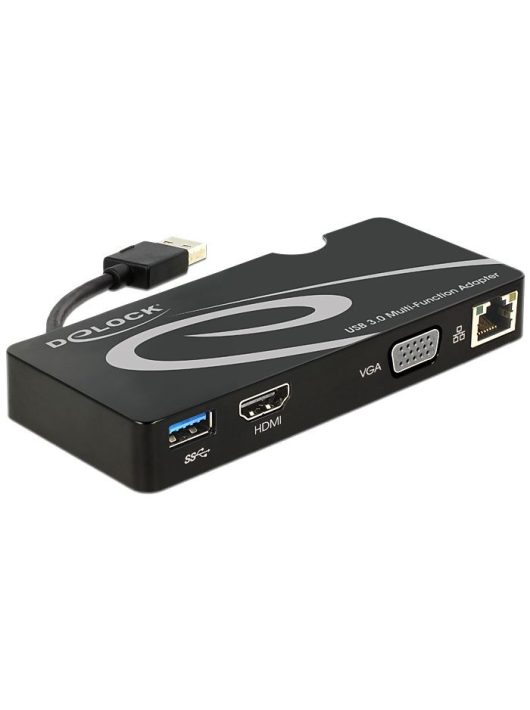 DeLock USB 3.0 to HDMI / VGA + Gigabit LAN + USB 3.0 Adapter Black