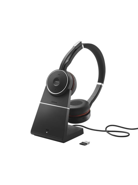 Jabra Evolve 75 SE UC Stereo Bluetooth Headset with Link 380 + Charging Stand Black