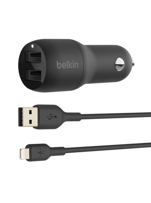 Belkin Boost Charger Dual USB-A Car Charger 24W + USB-A to Lightning Cable Black