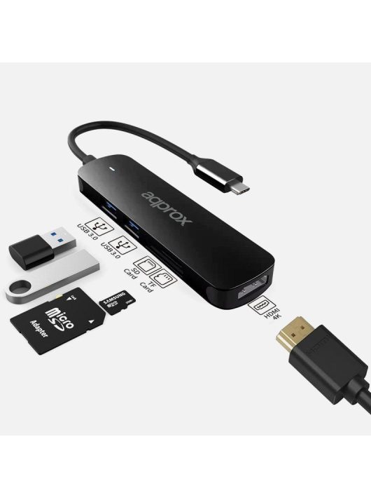 Approx APPC45 5-in-1 USB Type-C Adapter Black