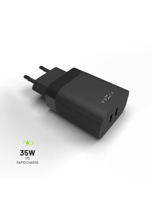 FIXED Dual USB-C Travel Charger 35W, Fekete