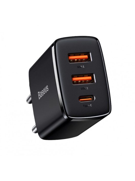 Baseus 2xUSB-A +USB-C PD 30W Quick Charger Black