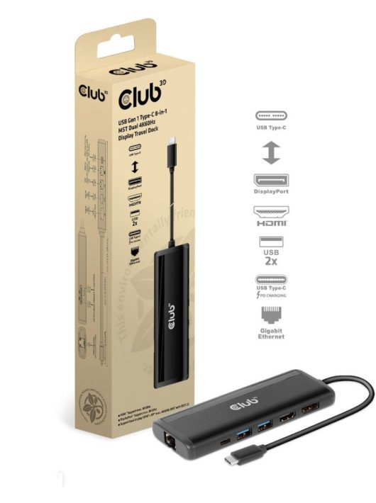 Club3D USB Gen 1 Type-C 8-in-1 MST Dual 4K60Hz Display Travel Dock