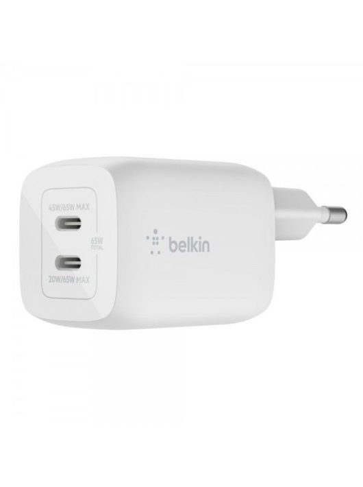 Belkin BoostCharge Dual USB-C PD GaN Wall Charger 65W White