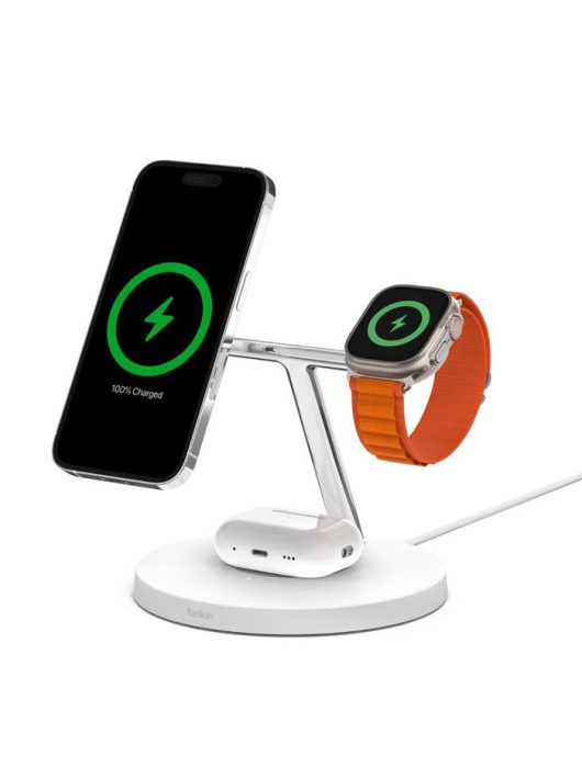 Belkin BoostCharge Pro 3-IN-1 Wireless Charging Stand With MagSafe White