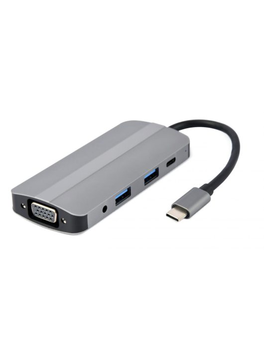 Gembird A-CM-COMBO8-02 USB Type-C 8-in-1 Multi-Port Adapter Silver