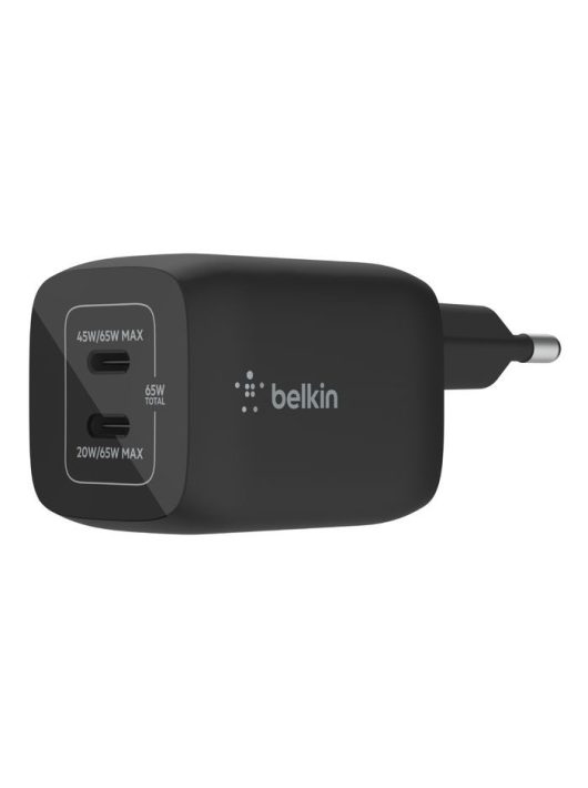 Belkin BoostCharge Dual USB-C PD GaN Wall Charger 65W Black