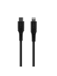   FIXED rövid szilikon töltő- és adatkábel, USB-C/Lightning csatlakozók, PD támogatás, 0,5 m, MFI, fekete