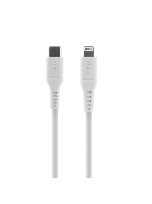 FIXED rövid szilikon töltő- és adatkábel, USB-C/Lightning csatlakozók, PD támogatás, 0,5 m, MFI, fehér