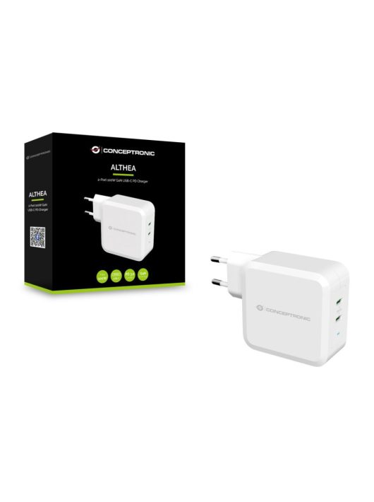 Conceptronic  ALTHEA08W 2-Port 100W GaN USB PD Charger Adapter White