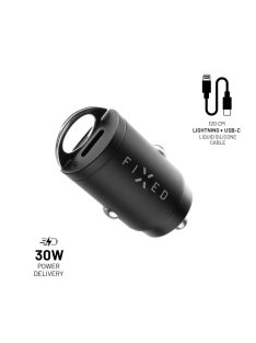   FIXED Dual USB-C Car Charger 30W + USB-C/Lightning Cable Black