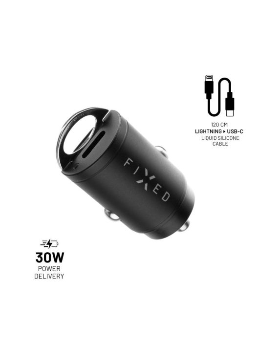 FIXED Dual USB-C Car Charger 30W + USB-C/Lightning Cable Black