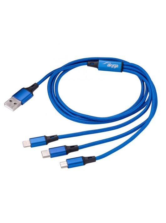 Akyga AK-USB-27 USB 3.0 A / USB Micro B / USB type C / Lightning cable 1,2m Blue