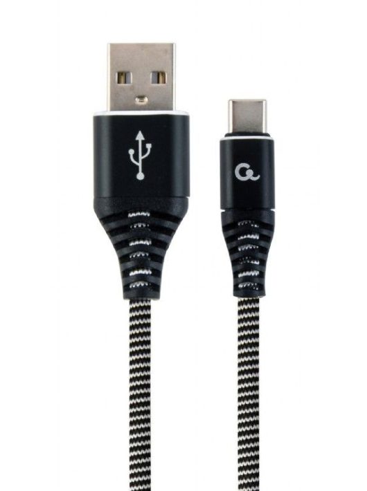 Gembird CC-USB2B-AMCM-2M-BW Premium cotton braided Type-C USB charging and data cable 2m Black/White