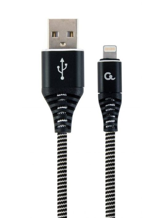 Gembird CC-USB2B-AMLM-1M-BW Premium cotton braided 8-pin cable charging and data cable 1m Black/White