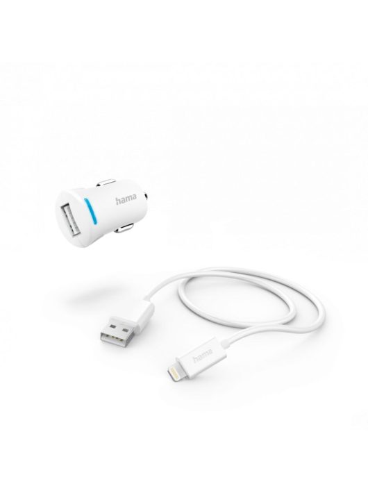 Hama Car Charger with Lightning Charging Cable 12W 1m White