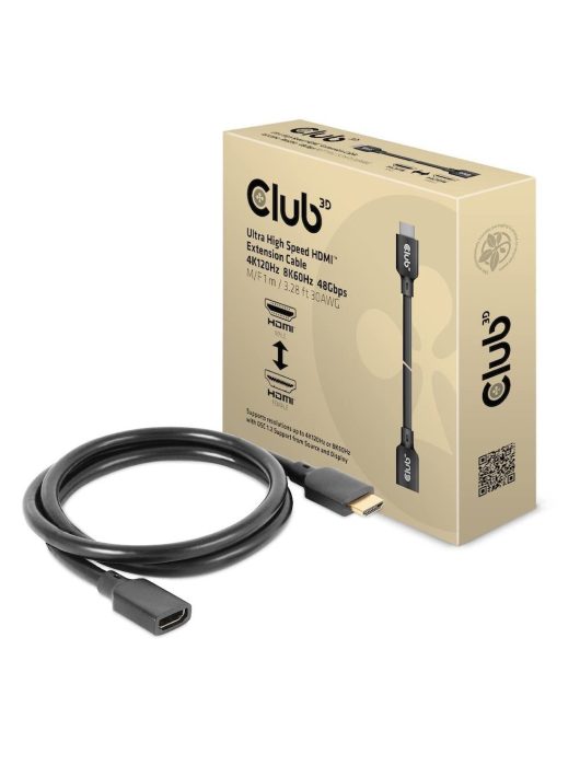 Club3D Ultra High Speed HDMI Extension Cable 4K120Hz 8K60Hz 48Gbps M/F 1m Black