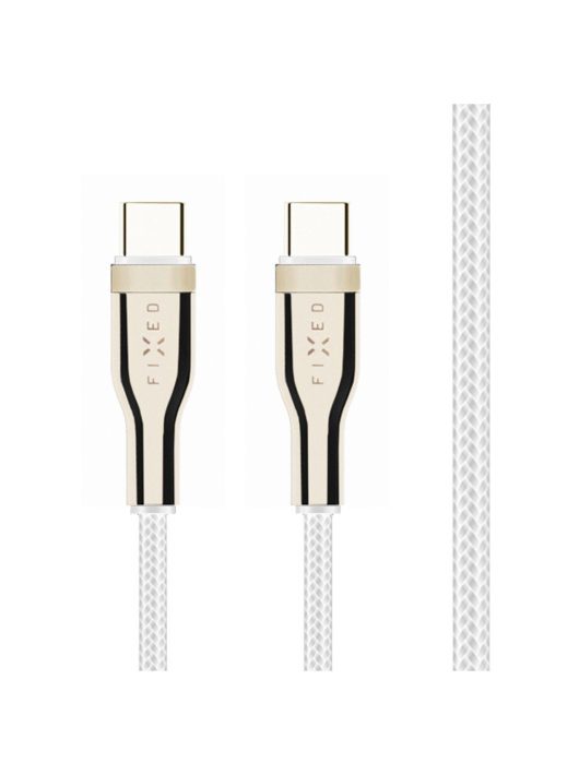 FIXED USB-C/USB-C adat- és töltőkábel, FIXDB-CC05-WH, fonott szövet borítás, 0,5m, PD 3.0, max 100W, fehér