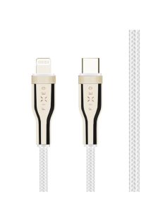   FIXED USB-C/Lightning kábel, FIXDB-CL12-WH, fonott szövet borítás, MFi tanúsítvány, PD 3.0, 1.2m, fehér