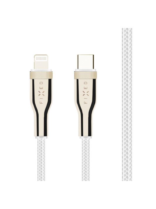 FIXED USB-C/Lightning kábel, FIXDB-CL12-WH, fonott szövet borítás, MFi tanúsítvány, PD 3.0, 1.2m, fehér