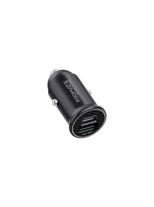 Promate  Bullet-PD40 RapidCharge Mini Car Charger with 60W Power Delivery & Quick Charge 3.0 Black